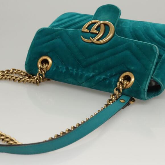 GUCCI GG Marmont Chain Shoulder Bag Velor Turquoise Blue Gold - Picture 6 of 16